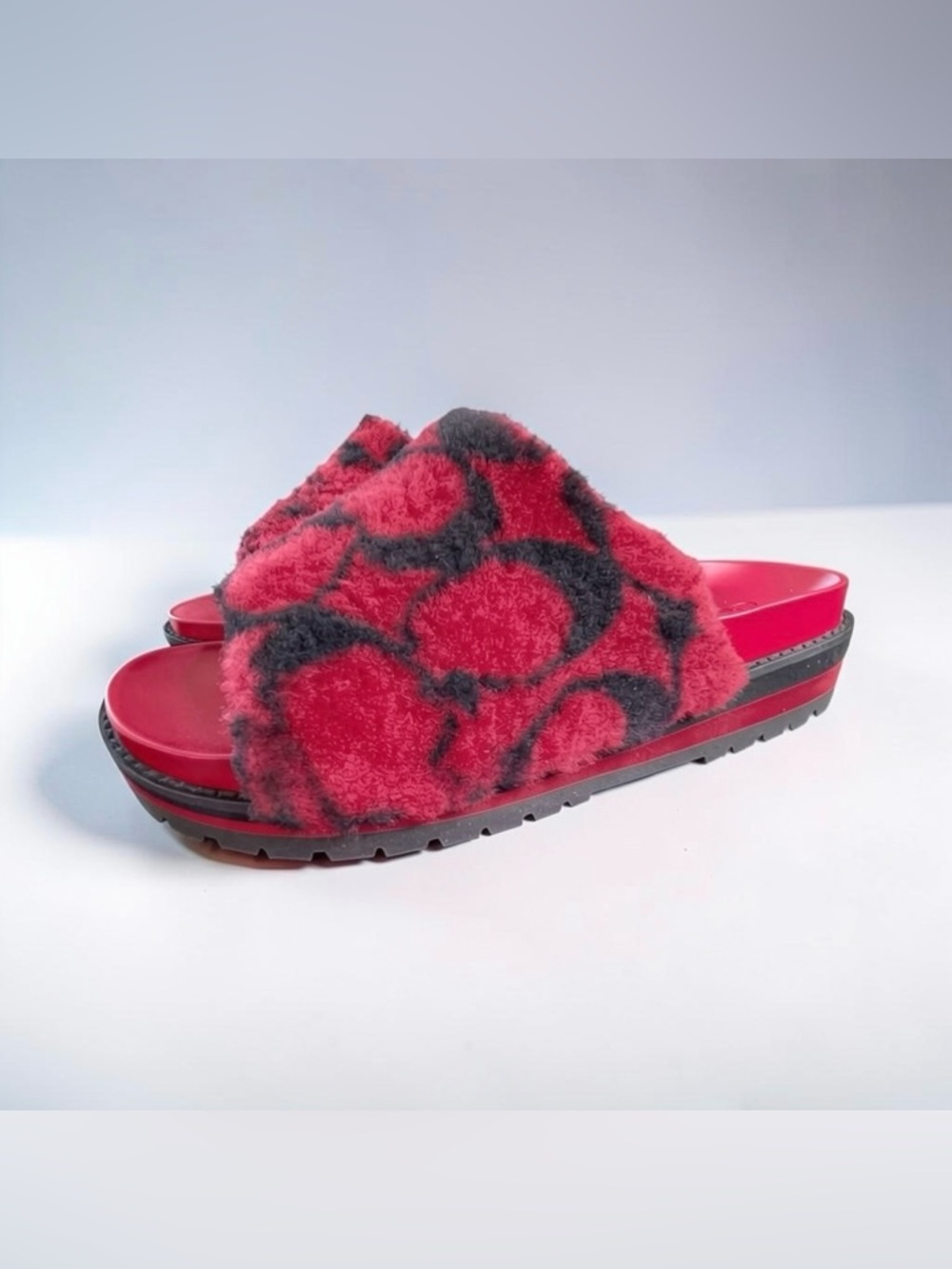 Coach Khloe Slide Shearling Sandal Leather Plush Size 8.5 Lug Sole Shoe NIB $250